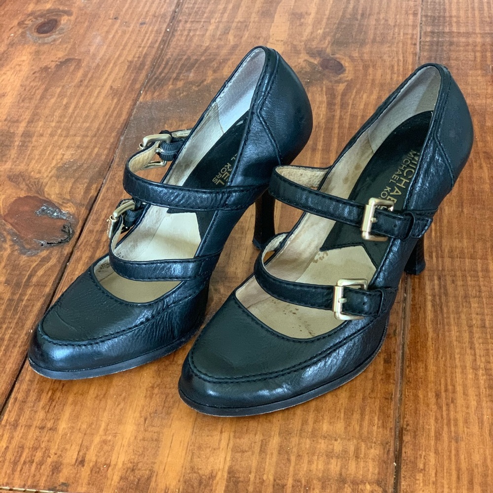 Michael Kors double strap leather heels, size 7
